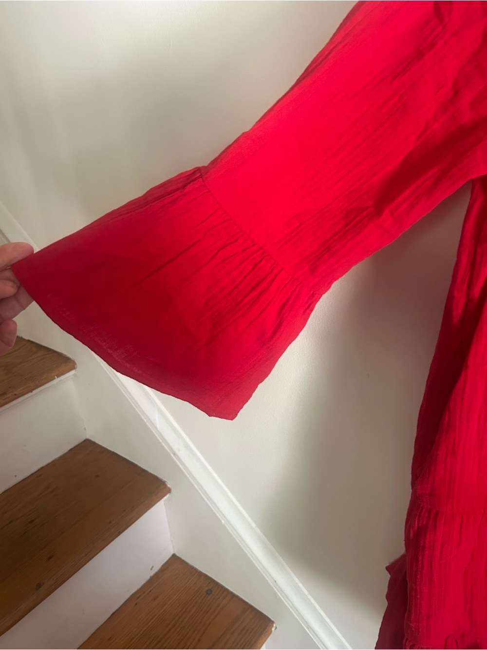 Quince Women's Red Button-Front Tunic Tiered Dress - Picture 4 of 6